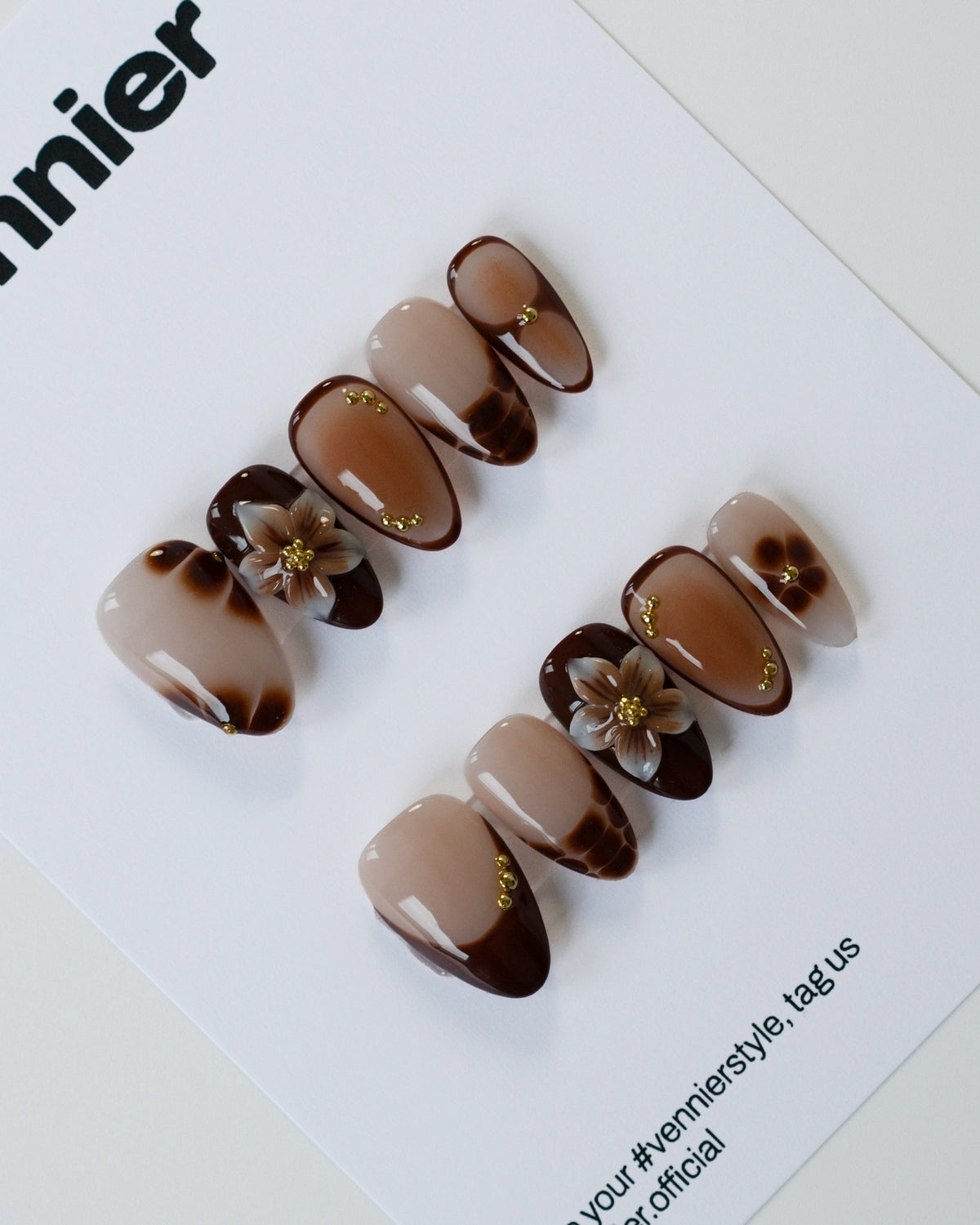 Mocha Bloom 3D Press Ons
