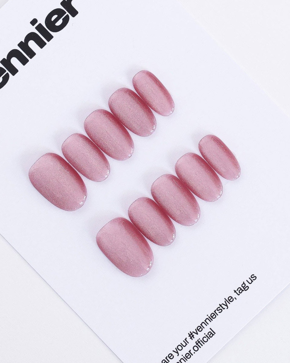 Rose Glimmer Cat Eye Press Ons